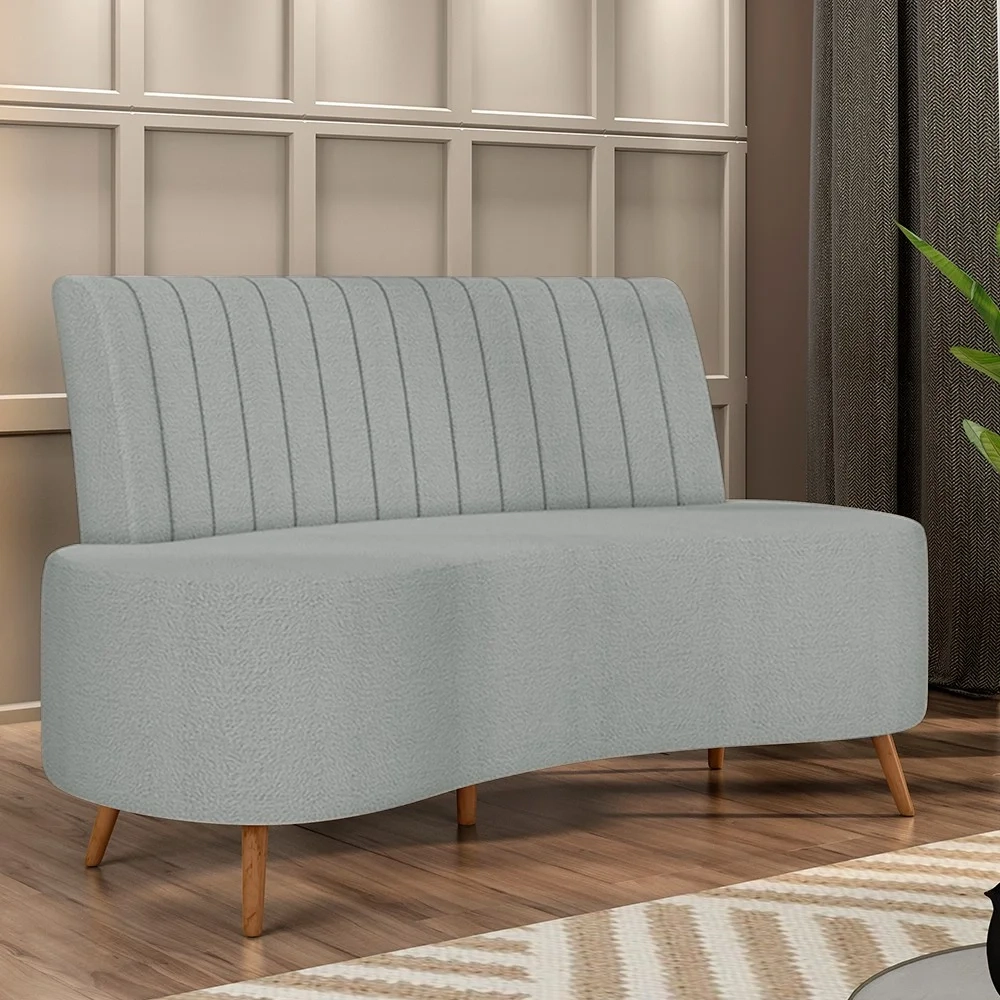 Sofá 2 Lugares para Sala Living 135cm Pés Palito Tamar Z08 Boucle Cinza Claro - Mpozenato