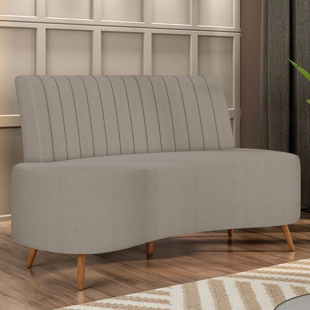 Sofá 2 Lugares para Sala Living 135cm Pés Palito Tamar Z08 Boucle Bege Escuro - Mpozenato