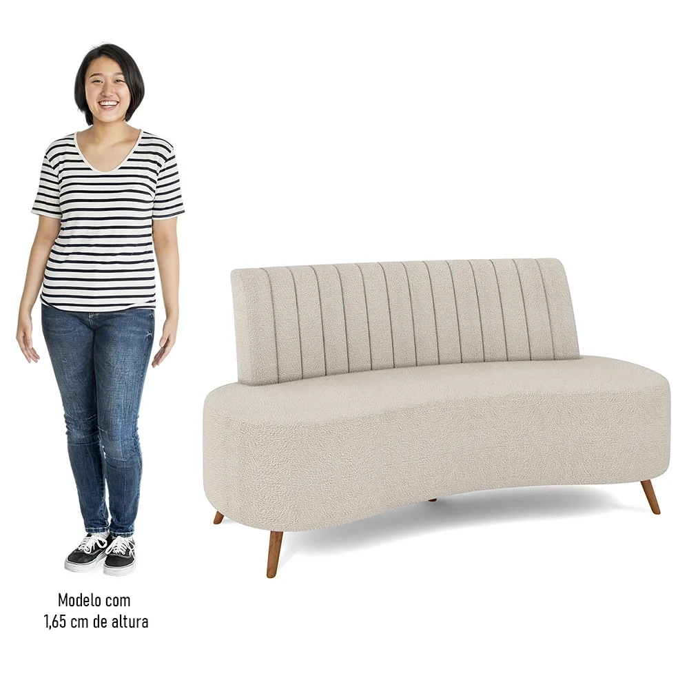 Sofá 2 Lugares para Sala Living 135cm Pés Palito Tamar Z08 Boucle Bege - Mpozenato