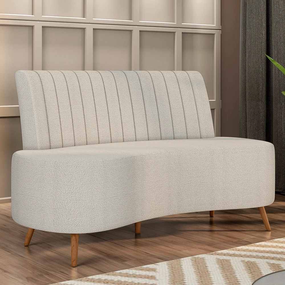 Sofá 2 Lugares para Sala Living 135cm Pés Palito Tamar Z08 Boucle Bege - Mpozenato