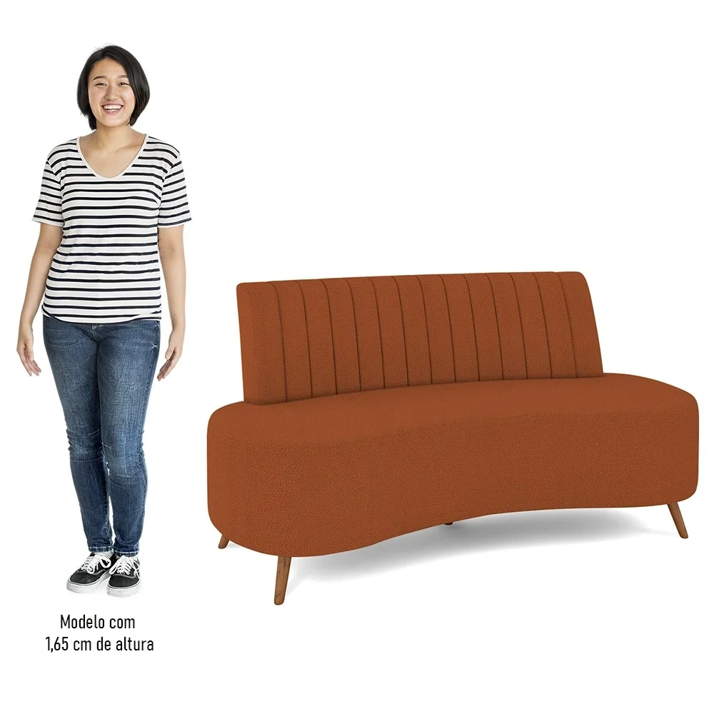Sofá 2 Lugares para Sala Living 135cm Pés Palito Tamar Z08 Boucle Terracota - Mpozenato