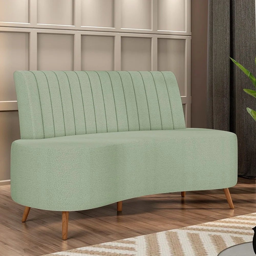 Sofá 2 Lugares para Sala Living 135cm Pés Palito Tamar Z08 Boucle Verde Água - Mpozenato