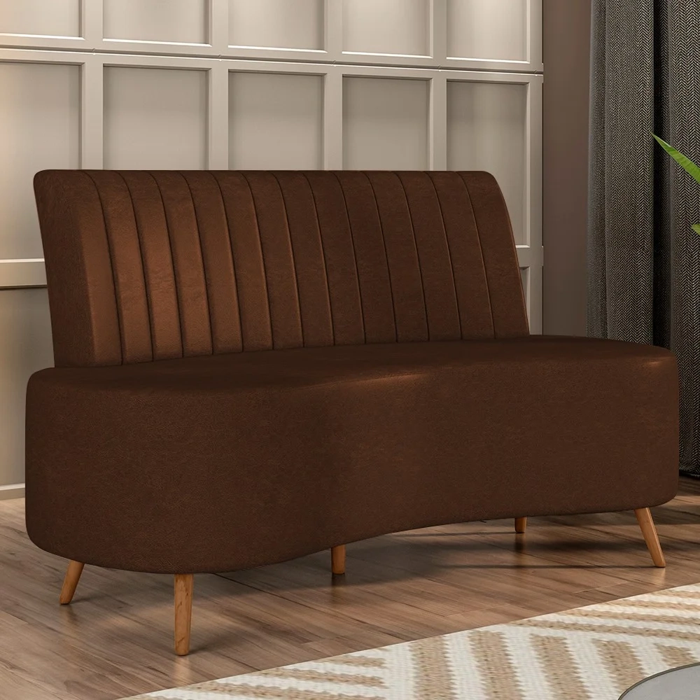 Sofá 2 Lugares para Sala Living 135cm Pés Palito Tamar Z08 Sintético Marrom - Mpozenato