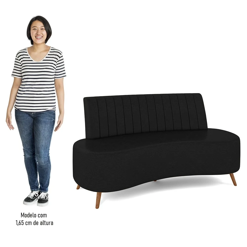 Sofá 2 Lugares para Sala Living 135cm Pés Palito Tamar Z08 Sintético Preto - Mpozenato