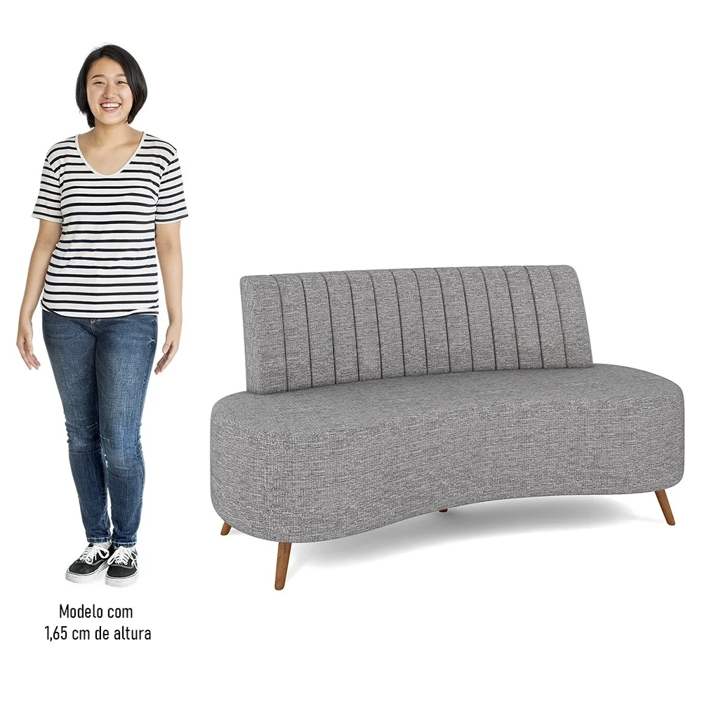 Sofá 2 Lugares para Sala Living 135cm Pés Palito Tamar Z08 Linho Cinza - Mpozenato