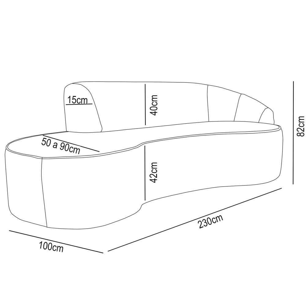 Sofá Living 3 Lugares 230cm Braço Direito Mozart D06 Boucle Bege Escuro - Mpozenato