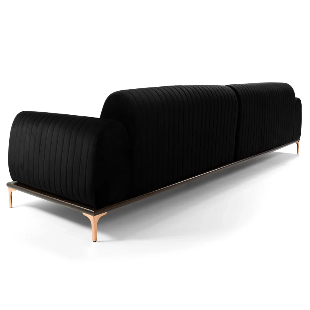 Sofá 245cm 4 Lugares com Chaise Direito Pés Gold Molino C-300 Veludo Preto - Domi