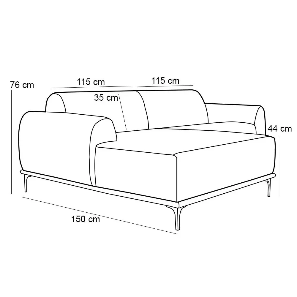 Sofá 230cm 4 Lugares com Chaise Esquerdo Pés Gold Molino C-304 Veludo Azul Marinho - Domi