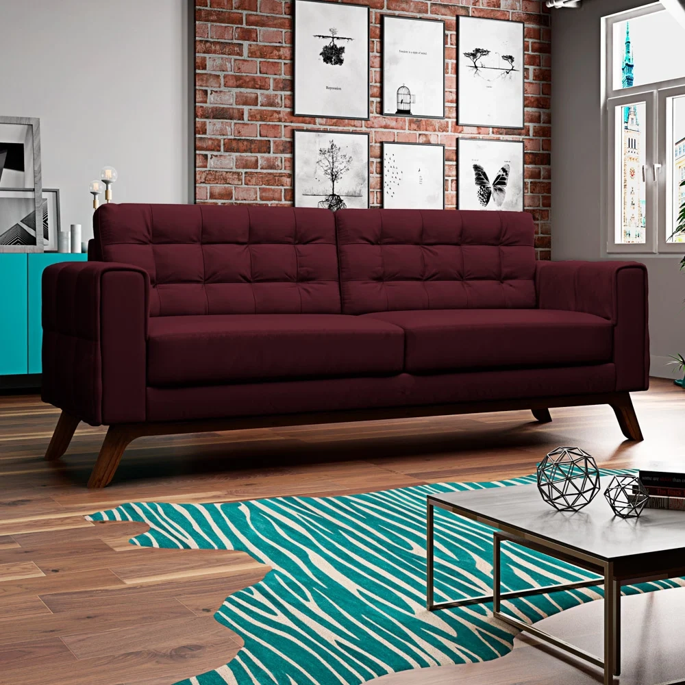 Sofá 230 cm 3 Lugares Sandero C-278 Veludo Marsala - Domi