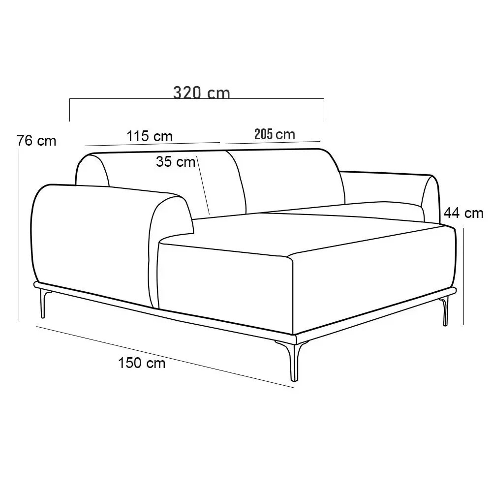 Sofá 320cm 5 Lugares com Chaise Esquerdo Pés Gold Molino C-292 Veludo Uva - Domi