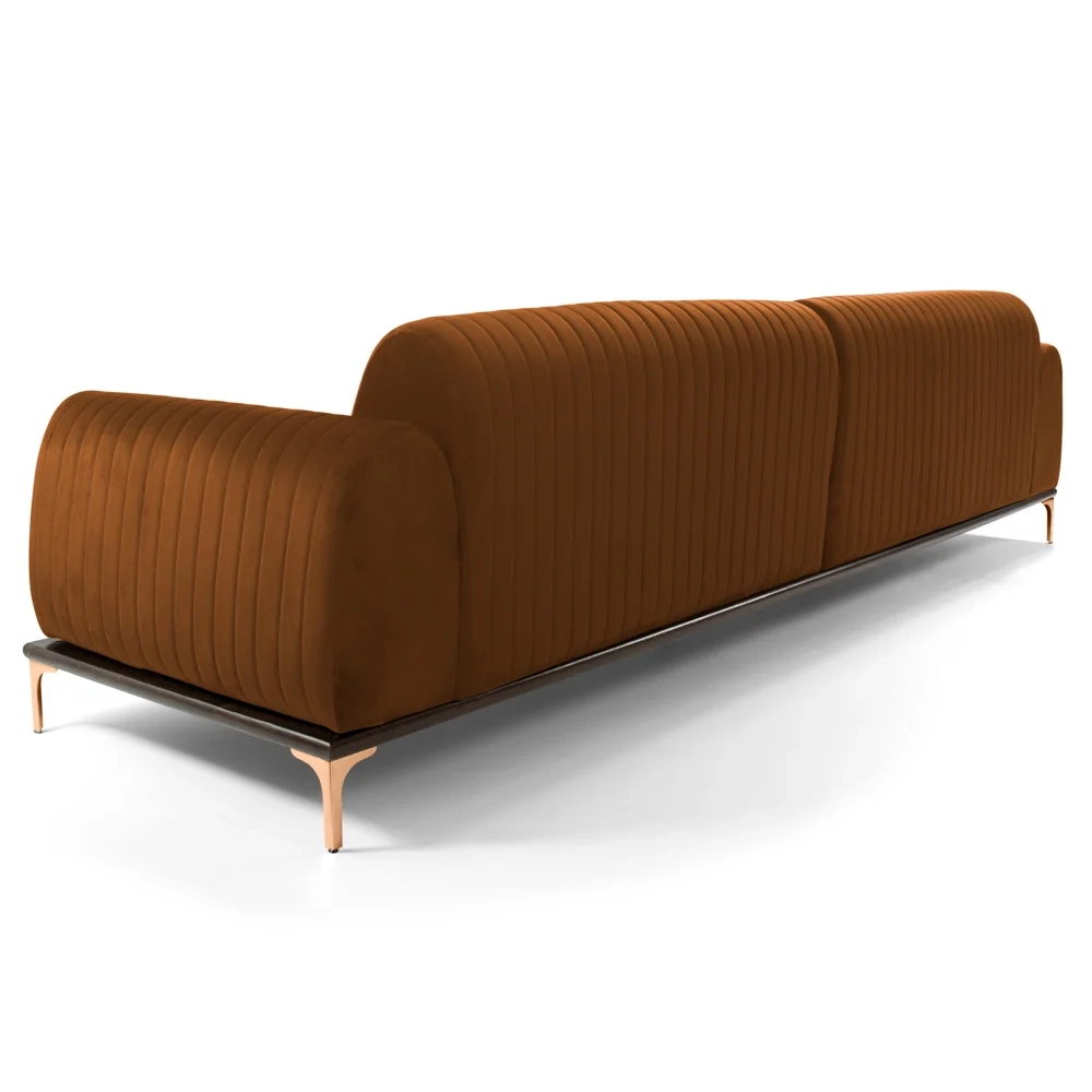 Sofá 300cm 5 Lugares com Chaise Esquerdo Pés Gold Molino C-262 Veludo Telha - Domi