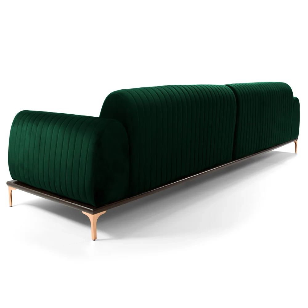 Sofá 265cm 4 Lugares com Chaise Direito Pés Gold Molino C-303 Veludo Verde Musgo - Domi
