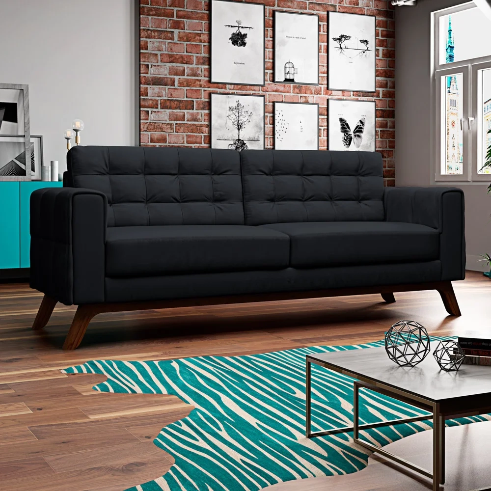 Sofá 230 cm 3 Lugares Sandero C-300 Veludo Preto - Domi