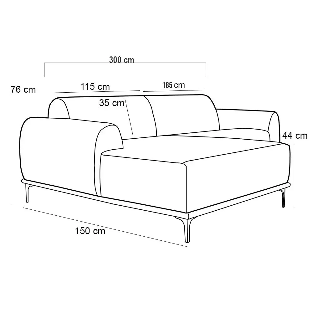 Sofá 300cm 5 Lugares com Chaise Esquerdo Pés Gold Molino C-292 Veludo Uva - Domi