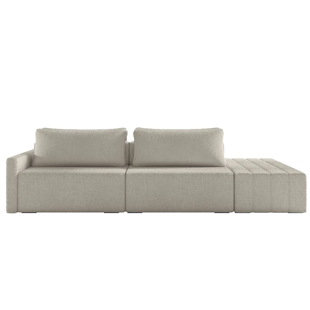 Sofá Ilha Modular com Puff para Sala Living 232cm Georgia Z08 Boucle Bege - Mpozenato
