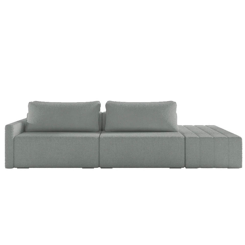 Sofá Ilha Modular com Puff para Sala Living 232cm Georgia Z08 Boucle Cinza Claro - Mpozenato