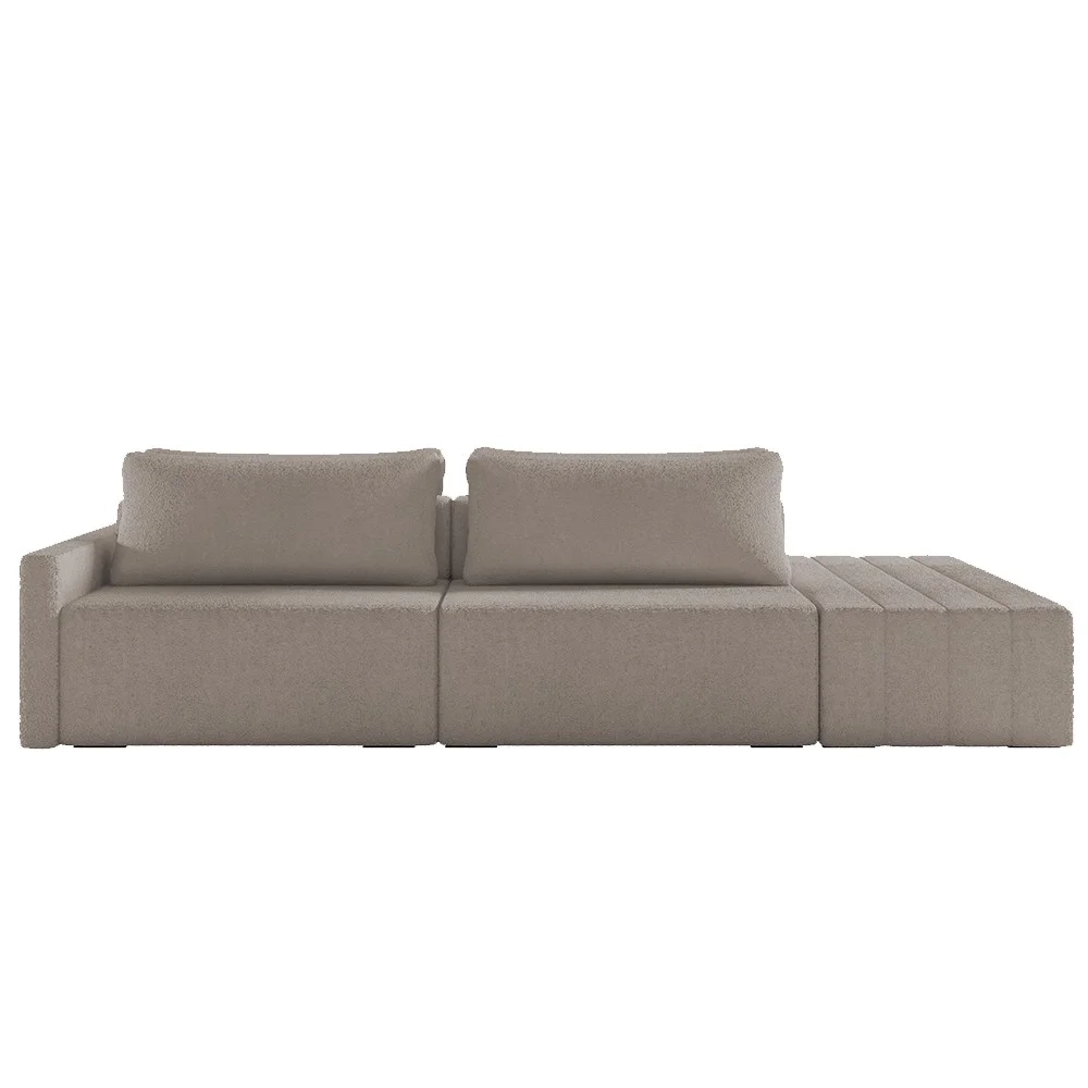 Sofá Ilha Modular com Puff para Sala Living 232cm Georgia Z08 Boucle Bege Escuro - Mpozenato