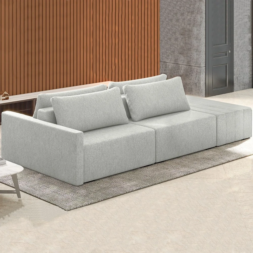 Sofá Ilha Modular com Puff para Sala Living 232cm Georgia Z08 Linho Cinza Claro - Mpozenato