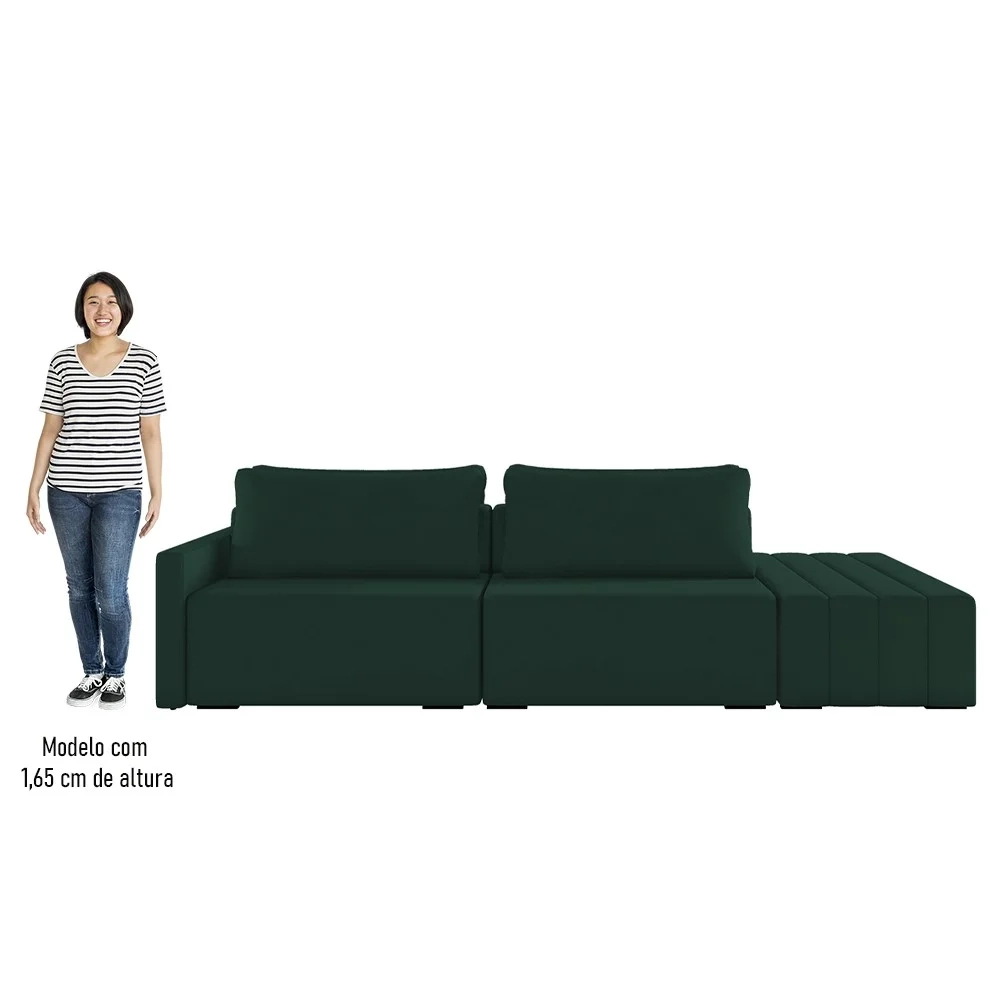 Sofá Ilha Modular com Puff para Sala Living 232cm Georgia Z08 Veludo Verde - Mpozenato