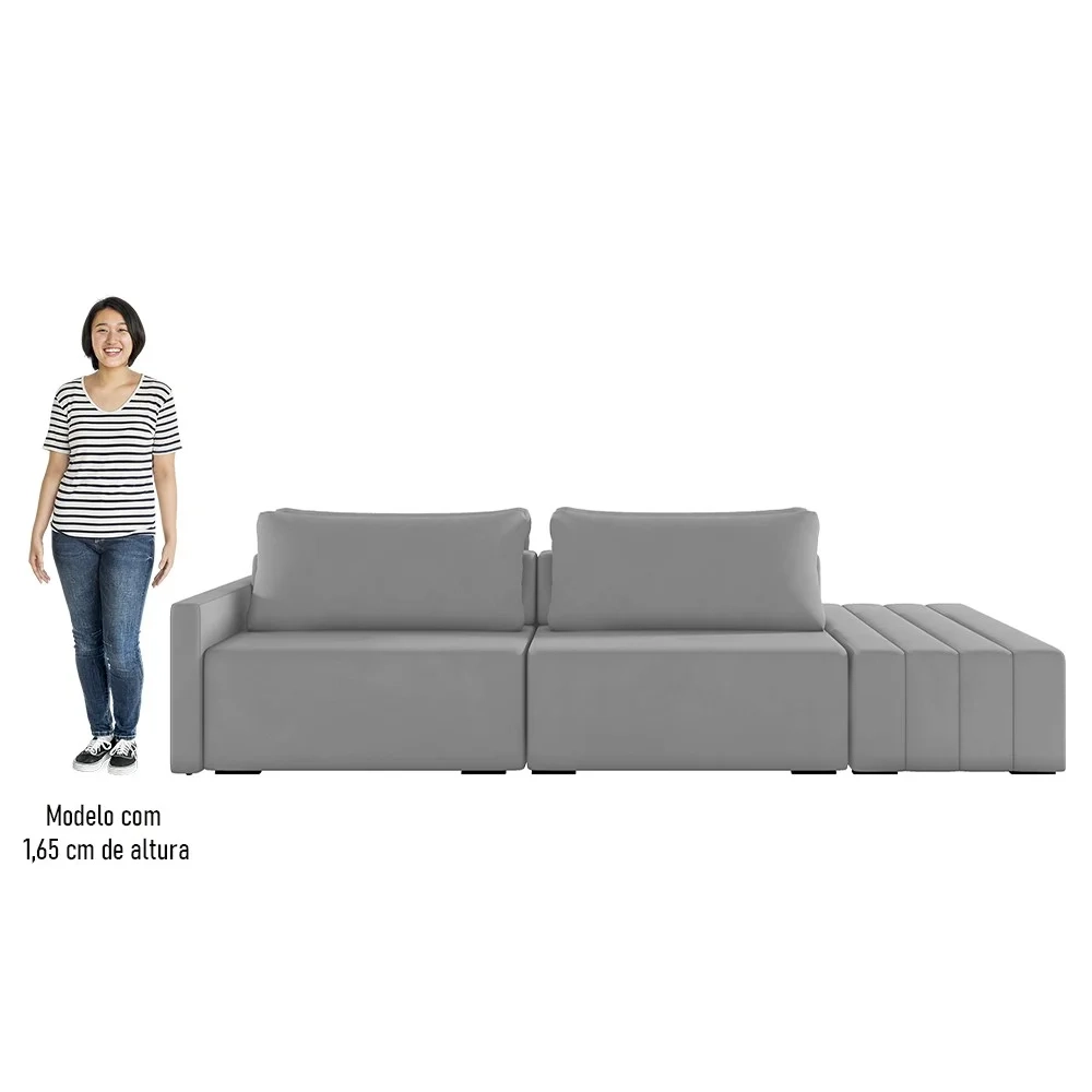 Sofá Ilha Modular com Puff para Sala Living 232cm Georgia Z08 Veludo Cinza - Mpozenato