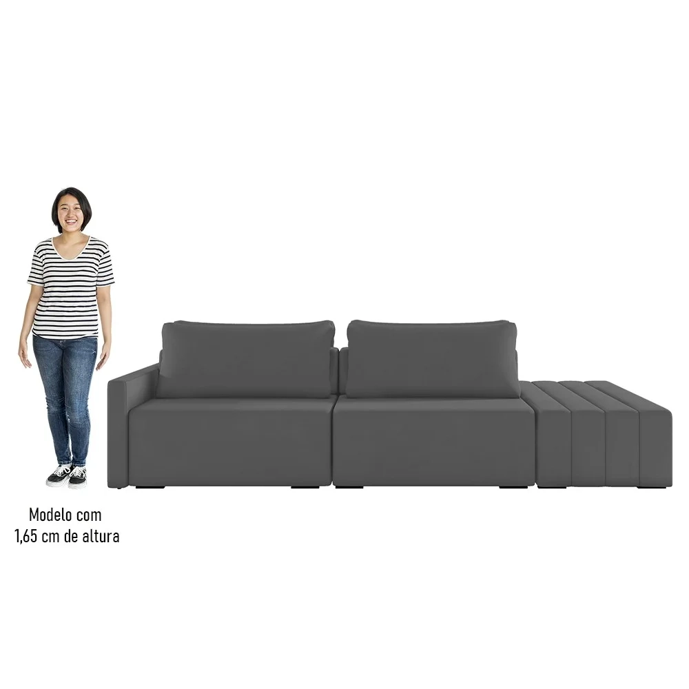 Sofá Ilha Modular com Puff para Sala Living 232cm Georgia Z08 Veludo Cinza Escuro - Mpozenato