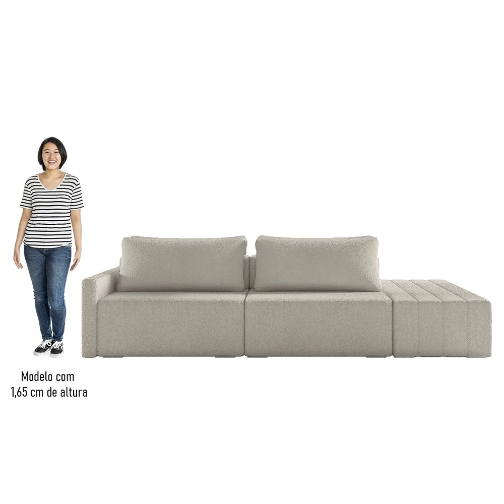 Sofá Ilha Modular com Puff para Sala Living 252cm Georgia Z08 Boucle Bege - Mpozenato