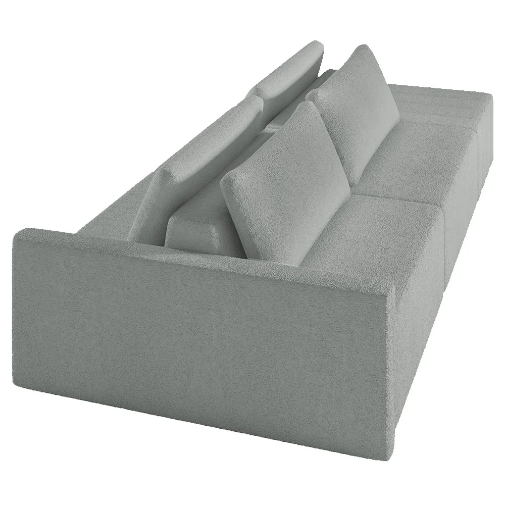 Sofá Ilha Modular com Puff para Sala Living 252cm Georgia Z08 Boucle Cinza Claro - Mpozenato