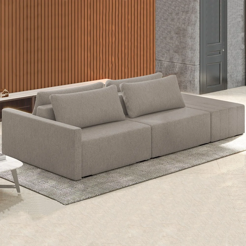 Sofá Ilha Modular com Puff para Sala Living 252cm Georgia Z08 Boucle Bege Escuro - Mpozenato