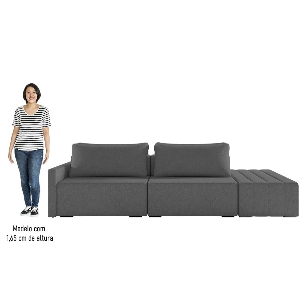 Sofá Ilha Modular com Puff para Sala Living 252cm Georgia Z08 Linho Cinza Escuro - Mpozenato