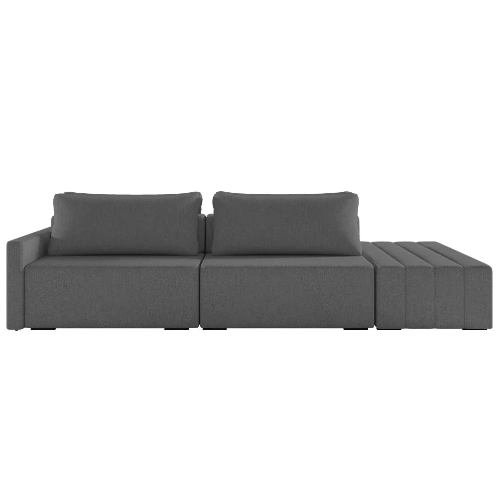 Sofá Ilha Modular com Puff para Sala Living 252cm Georgia Z08 Linho Cinza Escuro - Mpozenato