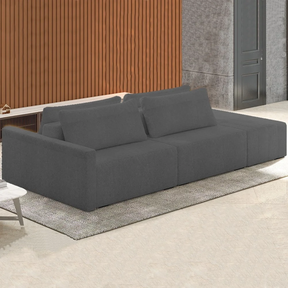 Sofá Ilha Modular com Puff para Sala Living 252cm Georgia Z08 Linho Cinza Escuro - Mpozenato