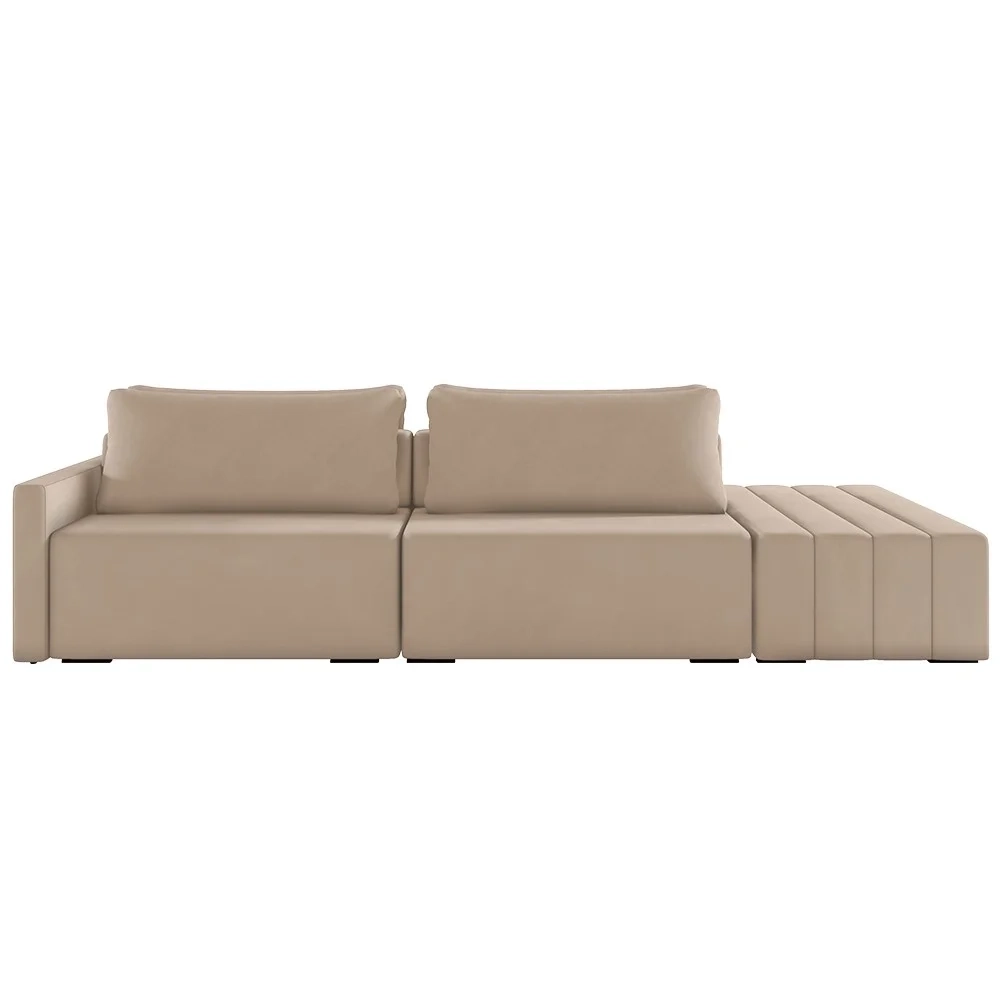 Sofá Ilha Modular com Puff para Sala Living 252cm Georgia Z08 Veludo Bege - Mpozenato