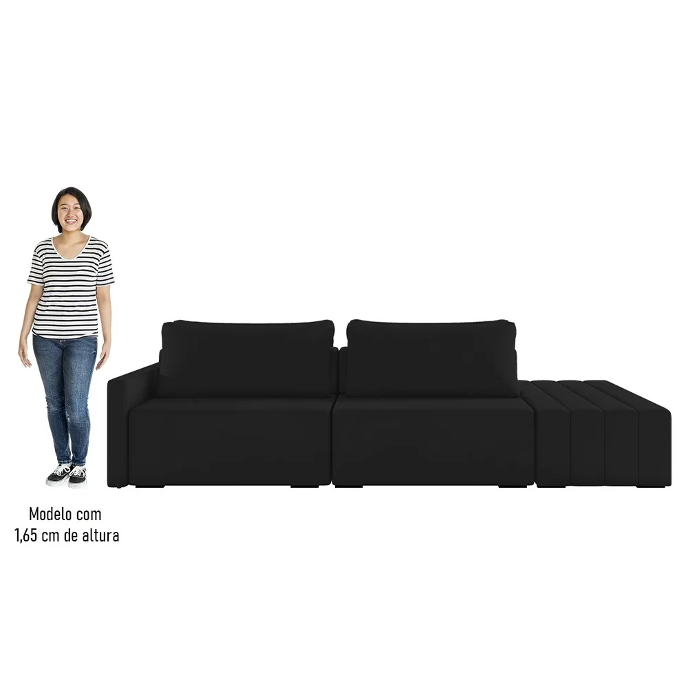 Sofá Ilha Modular com Puff para Sala Living 252cm Georgia Z08 Veludo Preto - Mpozenato
