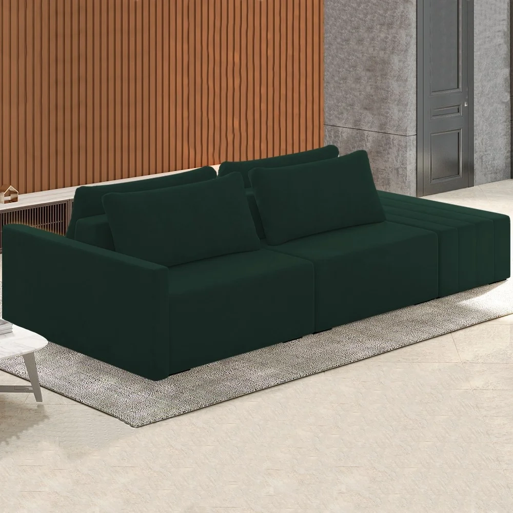 Sofá Ilha Modular com Puff para Sala Living 252cm Georgia Z08 Veludo Verde - Mpozenato