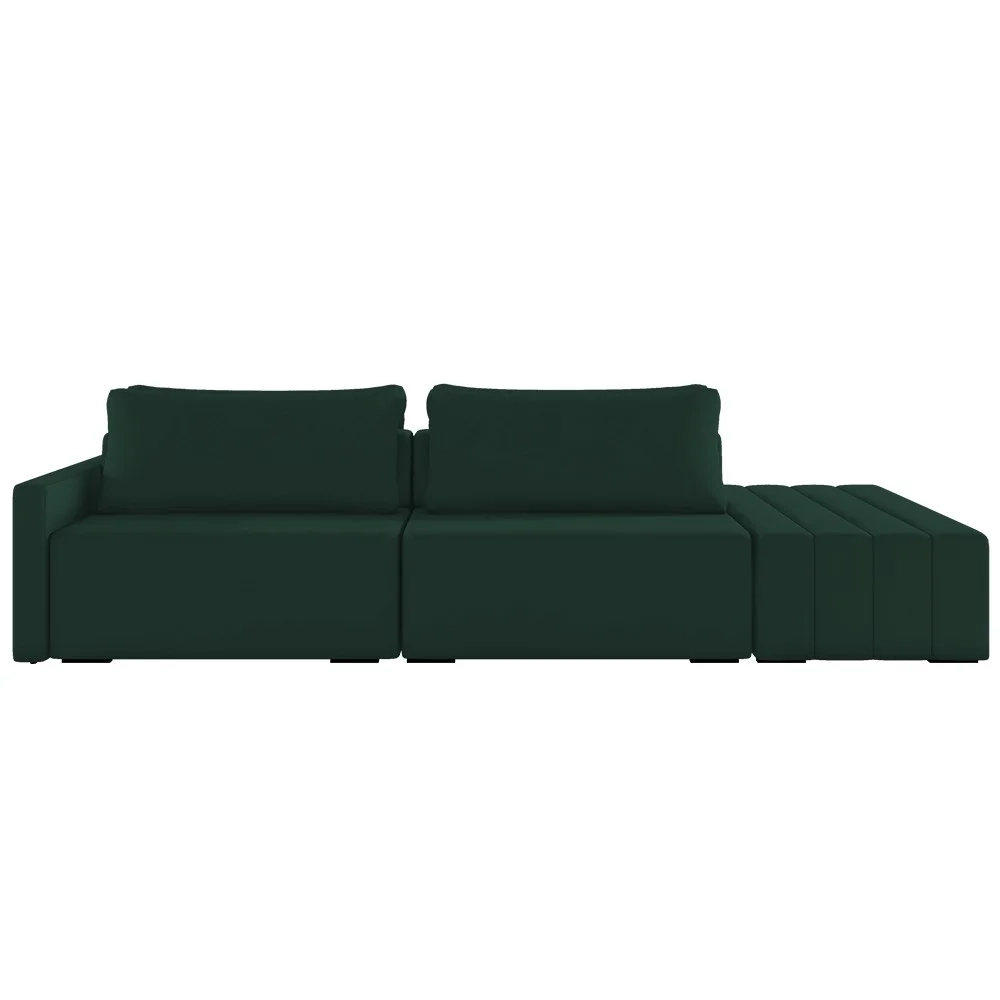 Sofá Ilha Modular com Puff para Sala Living 252cm Georgia Z08 Veludo Verde - Mpozenato