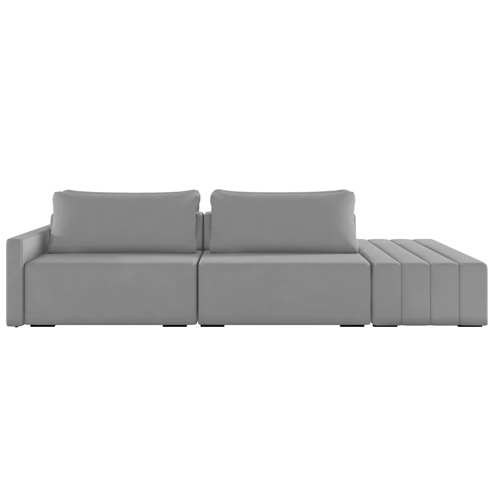 Sofá Ilha Modular com Puff para Sala Living 252cm Georgia Z08 Veludo Cinza - Mpozenato