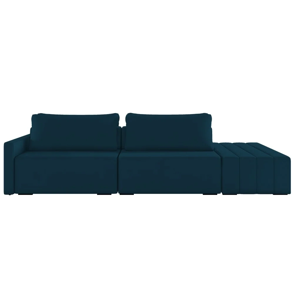 Sofá Ilha Modular com Puff para Sala Living 252cm Georgia Z08 Veludo Azul - Mpozenato