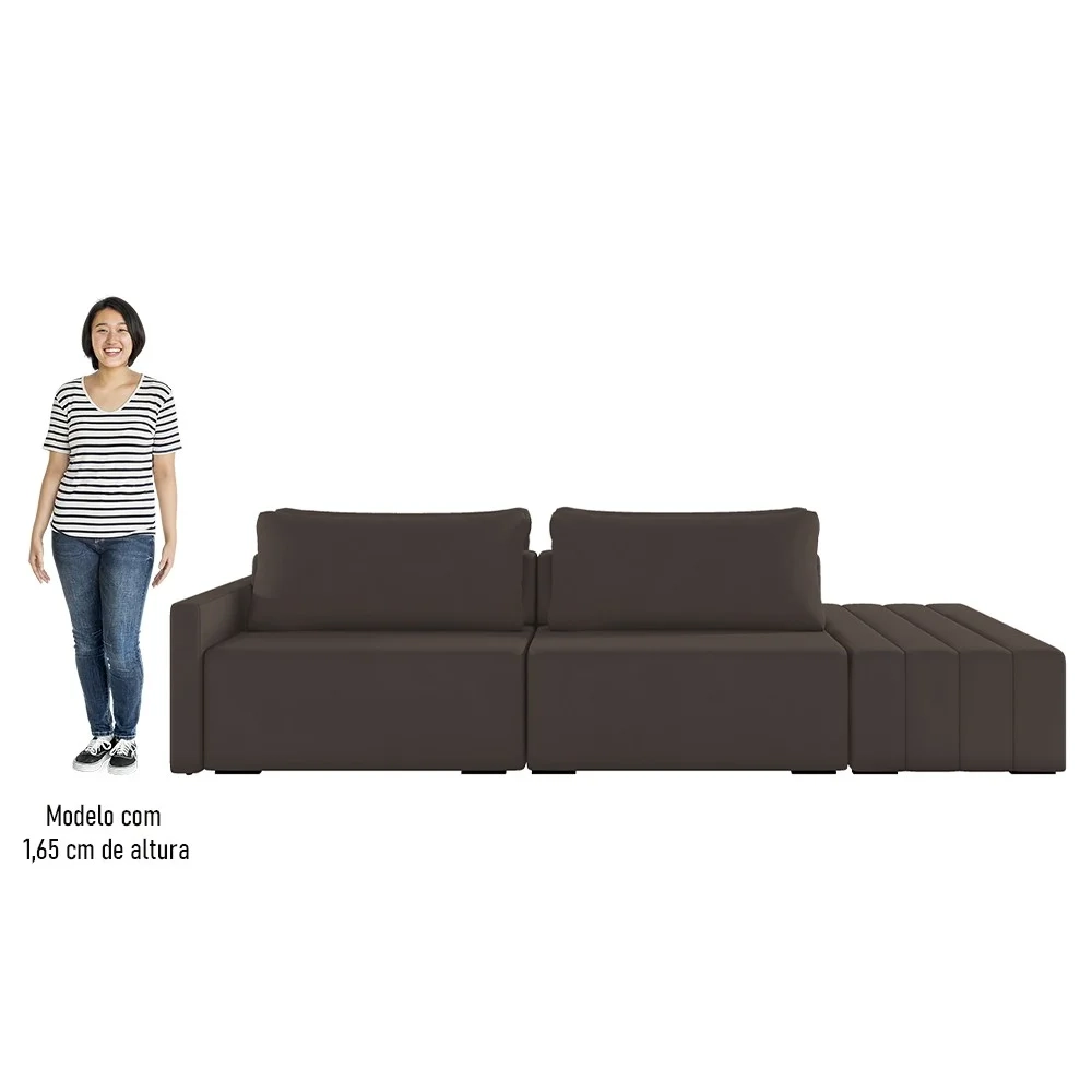 Sofá Ilha Modular com Puff para Sala Living 252cm Georgia Z08 Veludo Marrom - Mpozenato