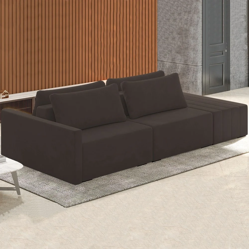 Sofá Ilha Modular com Puff para Sala Living 252cm Georgia Z08 Veludo Marrom - Mpozenato