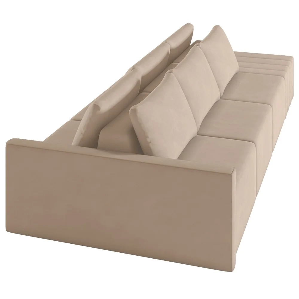 Sofá Ilha Modular com Puff para Sala Living 312cm Georgia Z08 Veludo Bege - Mpozenato