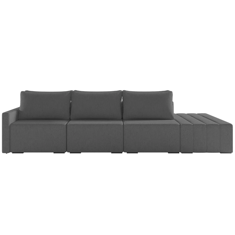 Sofá Ilha Modular com Puff para Sala Living 312cm Georgia Z08 Linho Cinza Escuro - Mpozenato