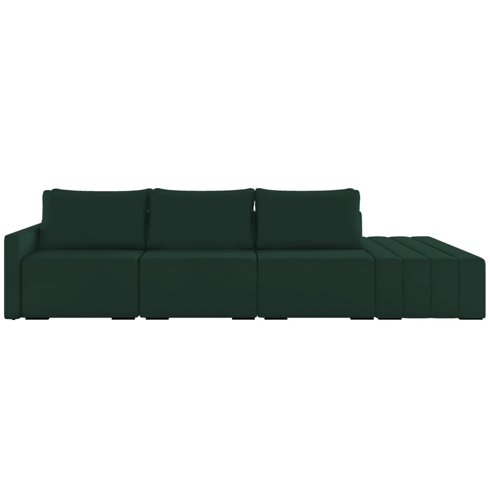 Sofá Ilha Modular com Puff para Sala Living 312cm Georgia Z08 Veludo Verde - Mpozenato