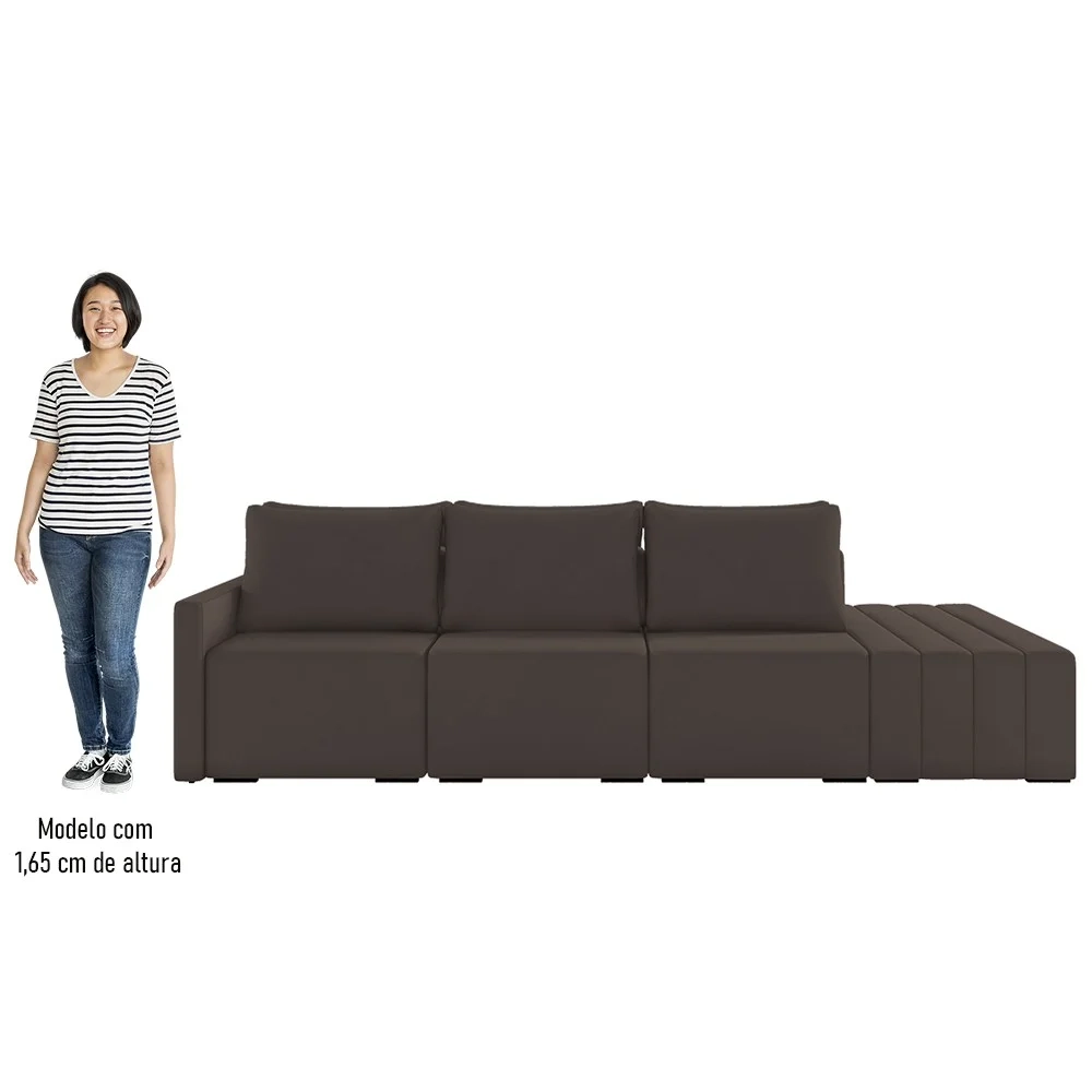 Sofá Ilha Modular com Puff para Sala Living 312cm Georgia Z08 Veludo Marrom - Mpozenato