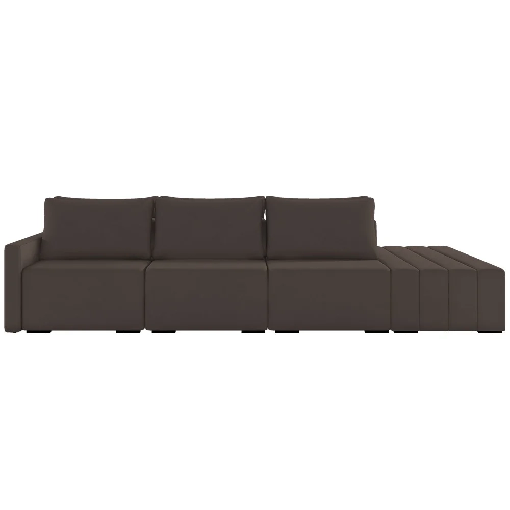 Sofá Ilha Modular com Puff para Sala Living 312cm Georgia Z08 Veludo Marrom - Mpozenato