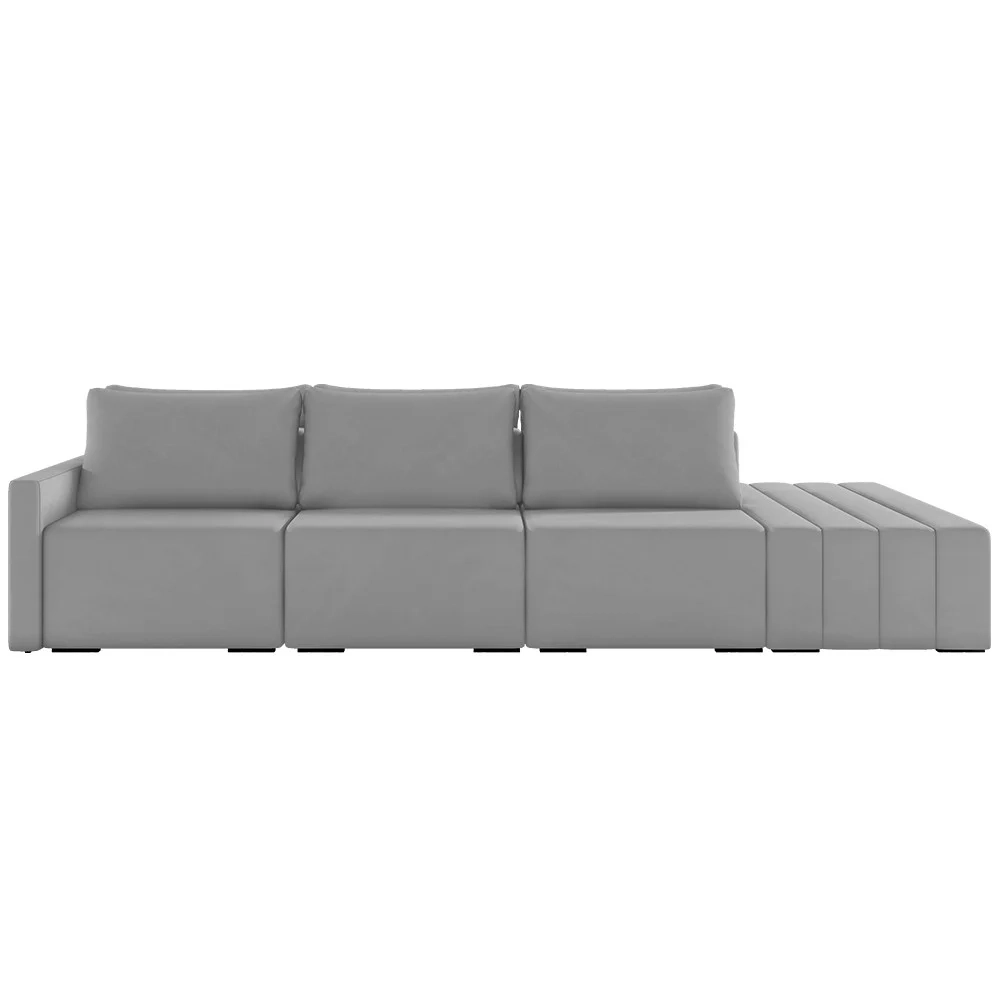 Sofá Ilha Modular com Puff para Sala Living 312cm Georgia Z08 Veludo Cinza - Mpozenato