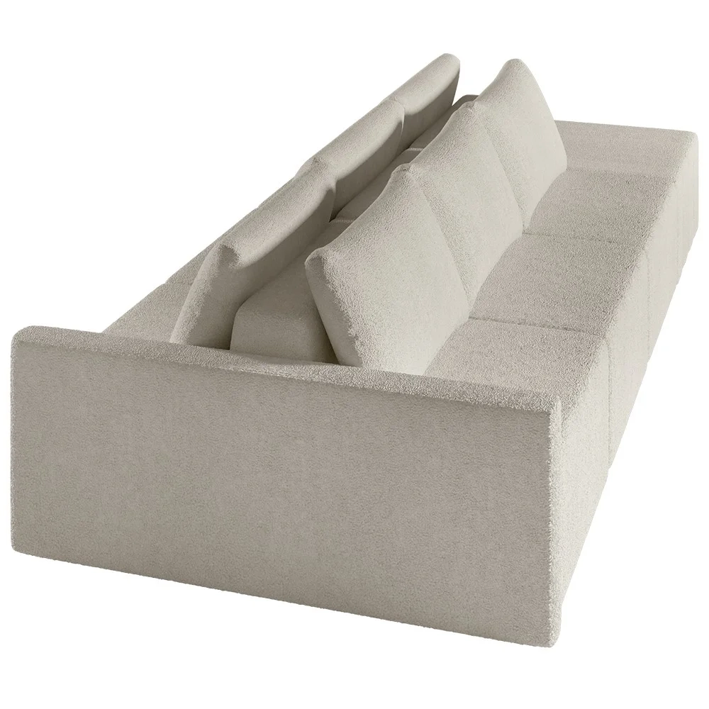 Sofá Ilha Modular com Puff para Sala Living 342cm Georgia Z08 Boucle Bege - Mpozenato