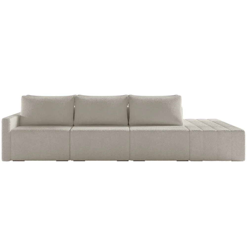 Sofá Ilha Modular com Puff para Sala Living 342cm Georgia Z08 Boucle Bege - Mpozenato