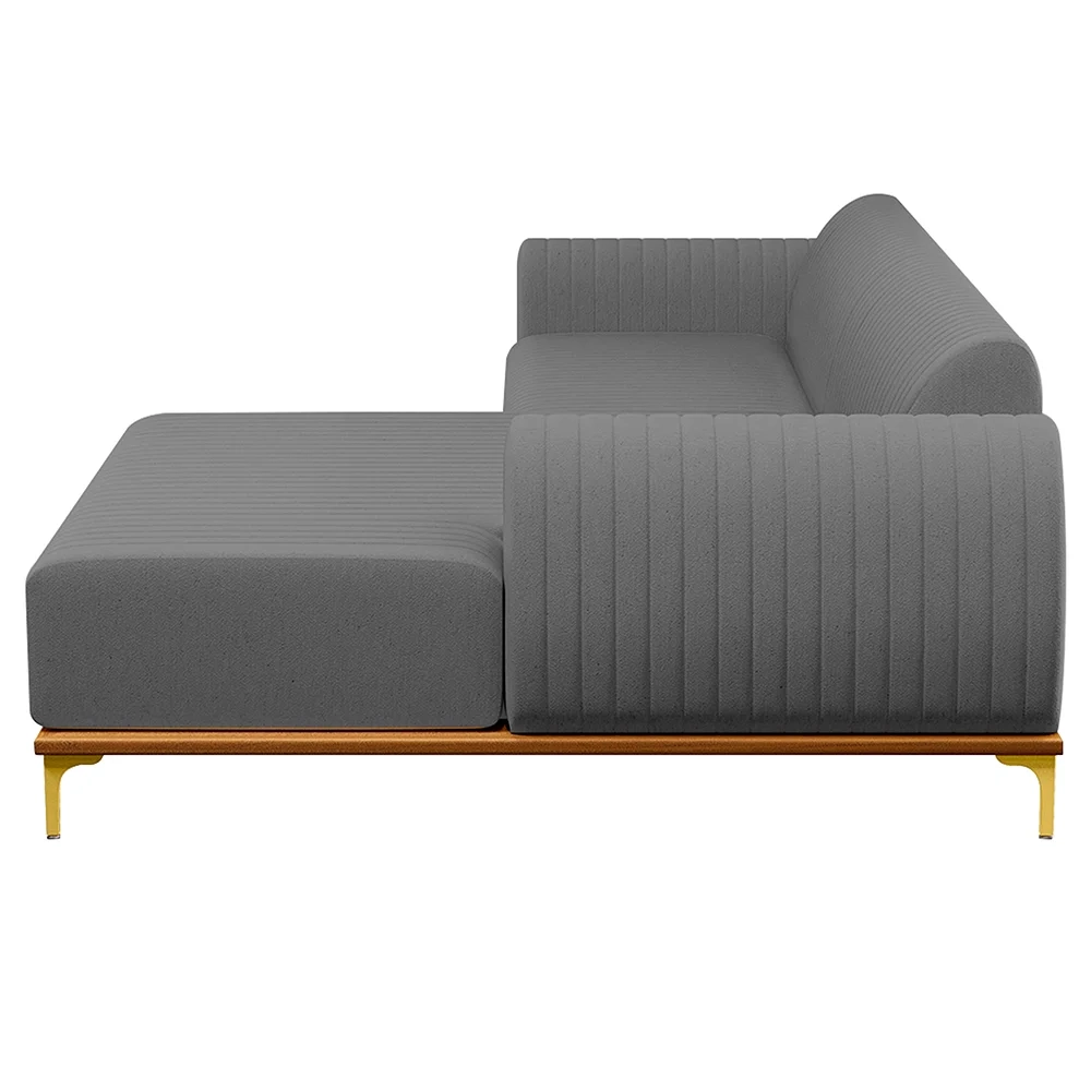 Sofá 230cm 4 Lugares com Chaise Direito Pés Gold Molino C-416 Linho Cinza Escuro - Domi