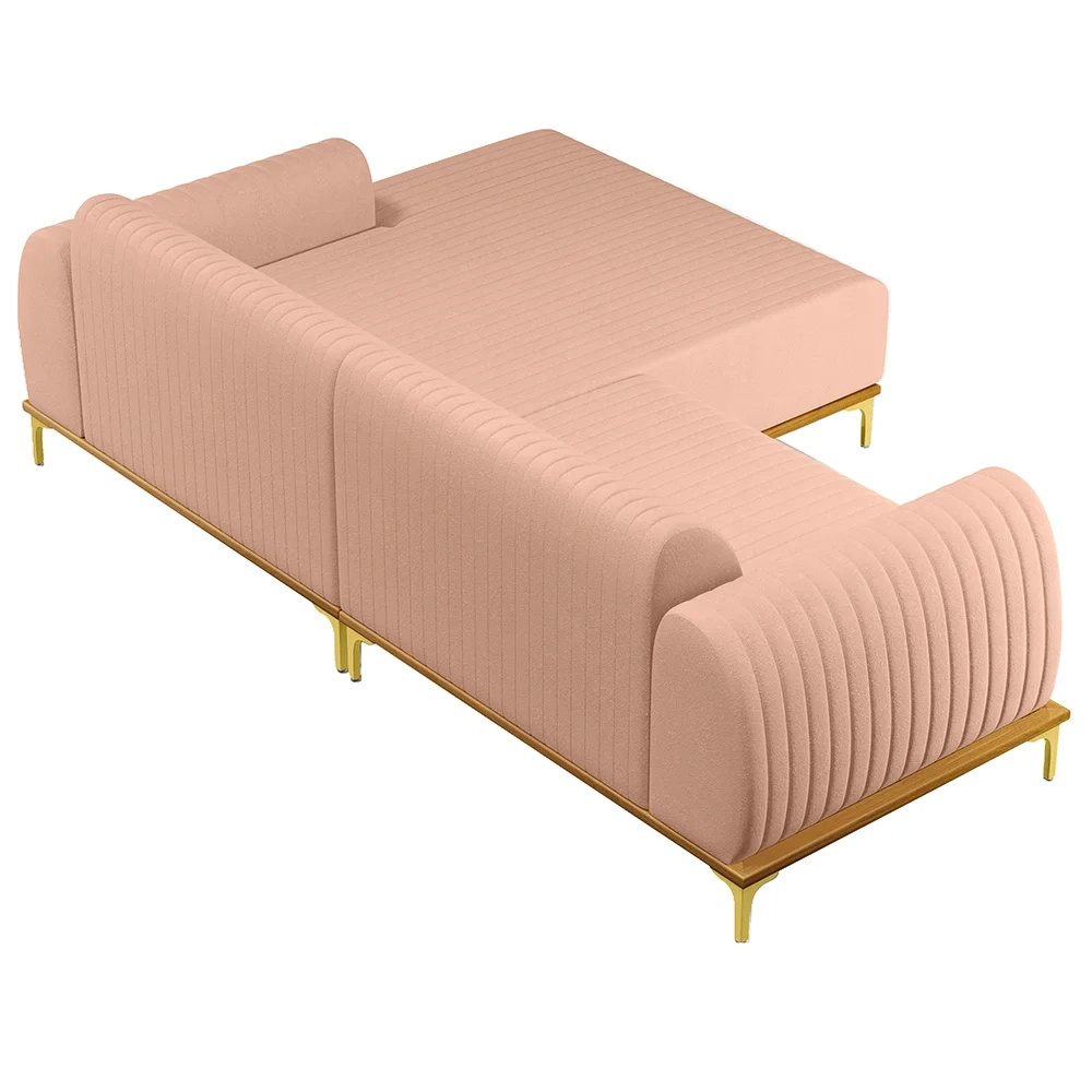Sofá 230cm 4 Lugares com Chaise Direito Pés Gold Molino C-105 Linho Rosê - Domi