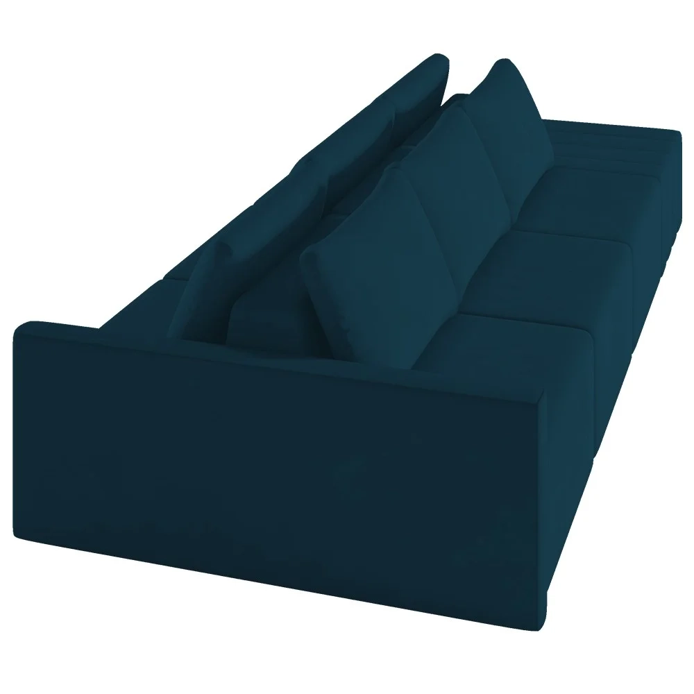 Sofá Ilha Modular com Puff para Sala Living 342cm Georgia Z08 Veludo Azul - Mpozenato